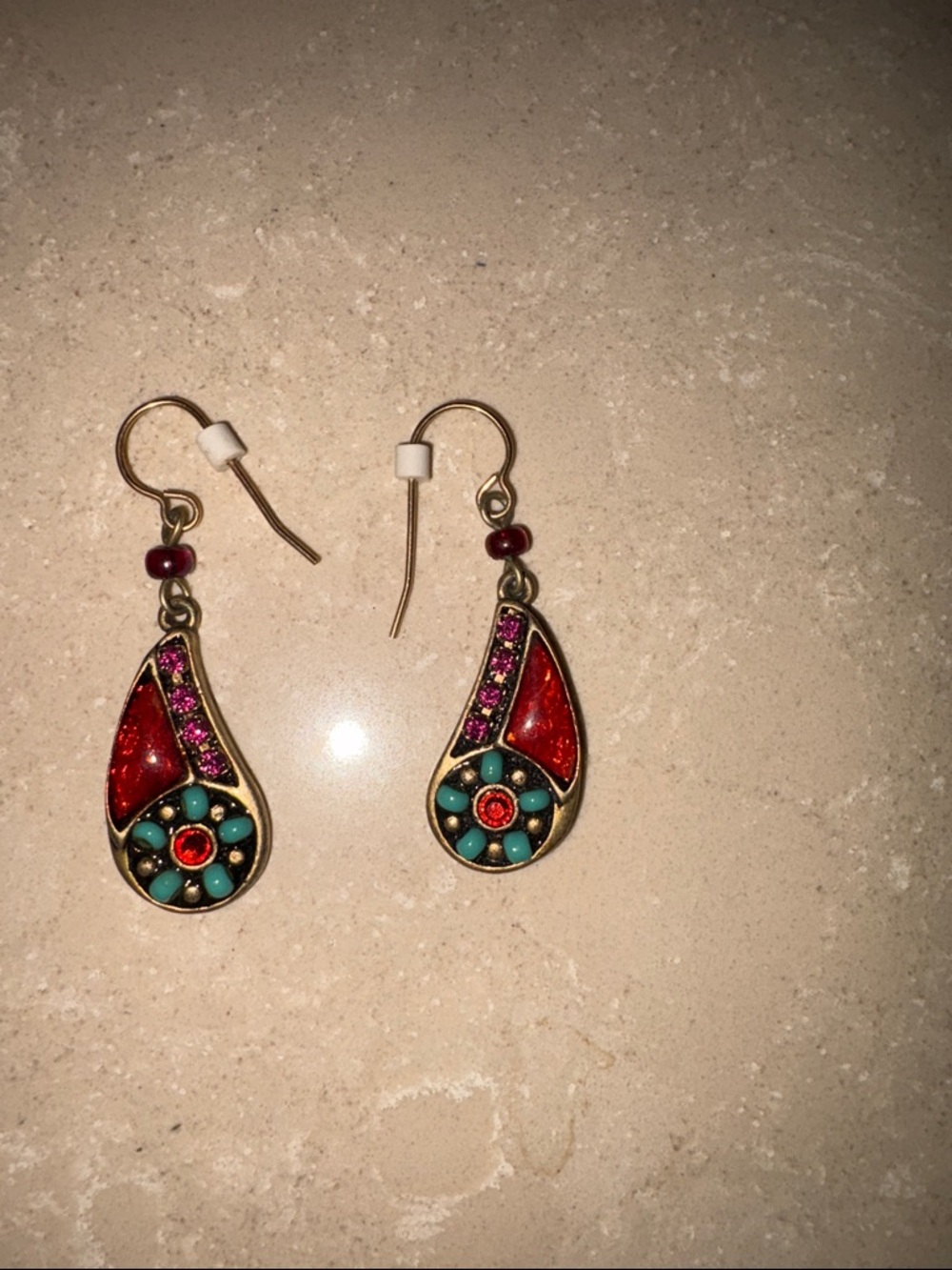 Chico's Red, Turquoise and Pink Teardrop Dangle Earrings